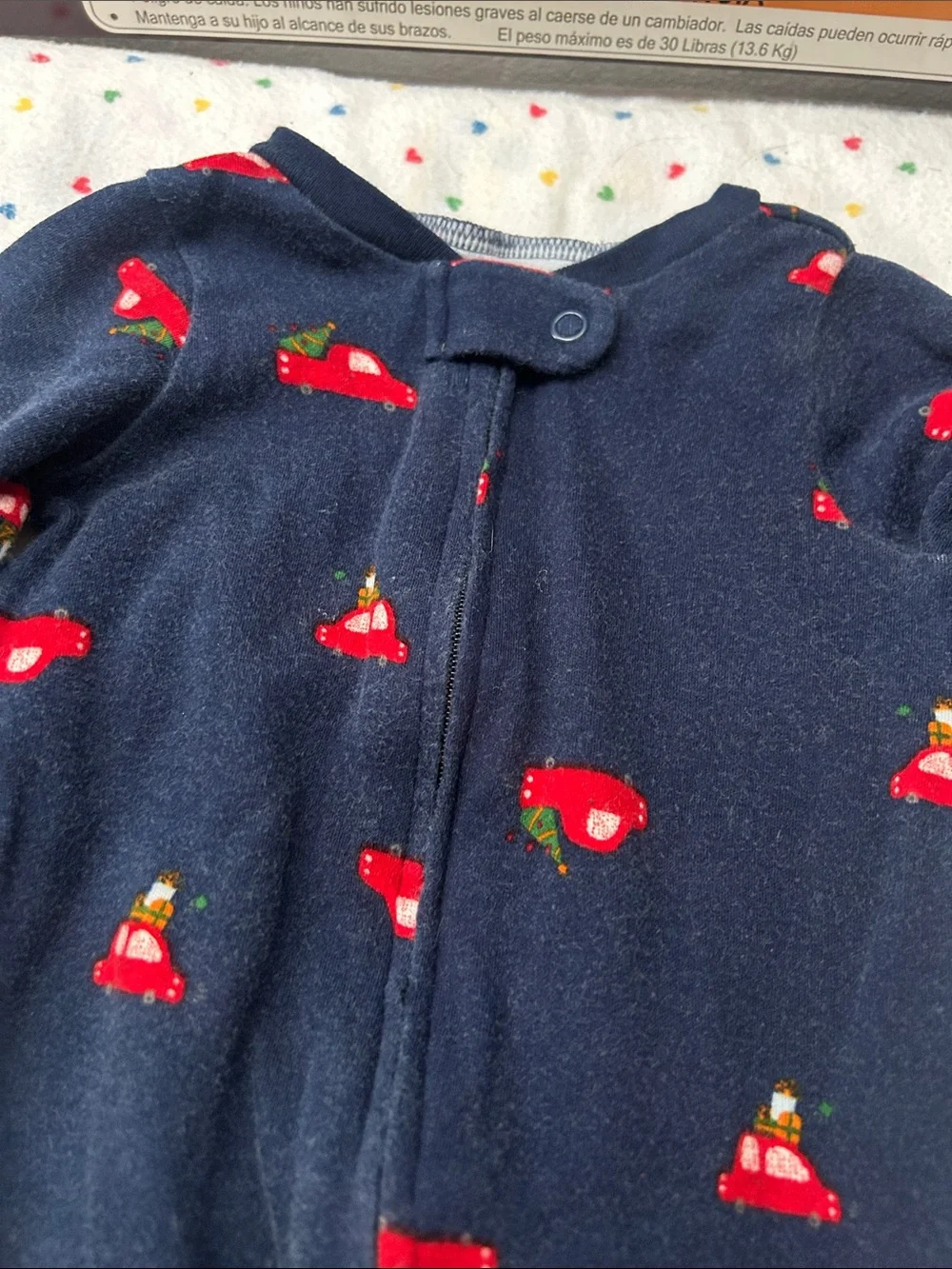 Carter's Navy Footed One-Piece Pajamas with Red Car Print